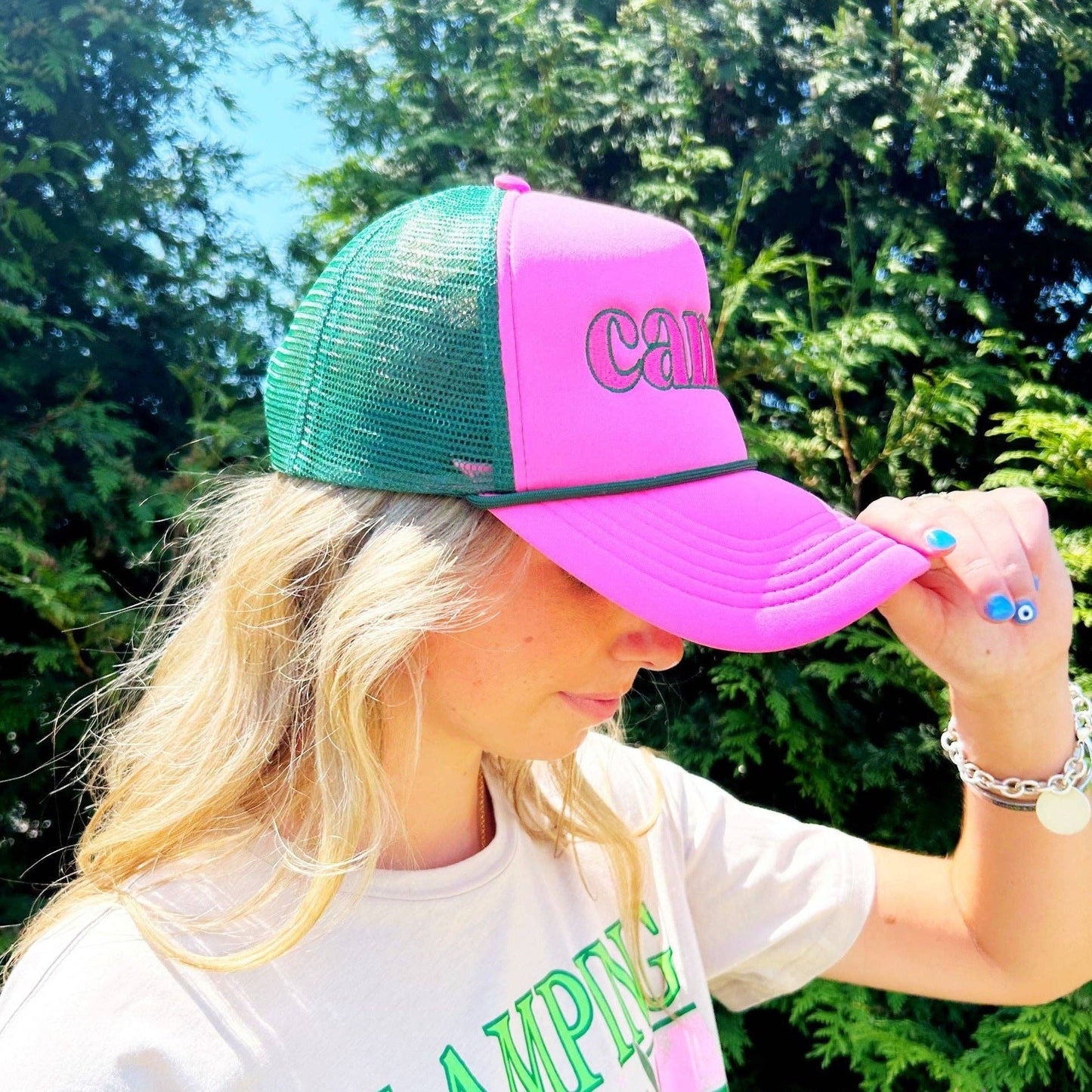 Camp Trucker Hat: Pink/Green