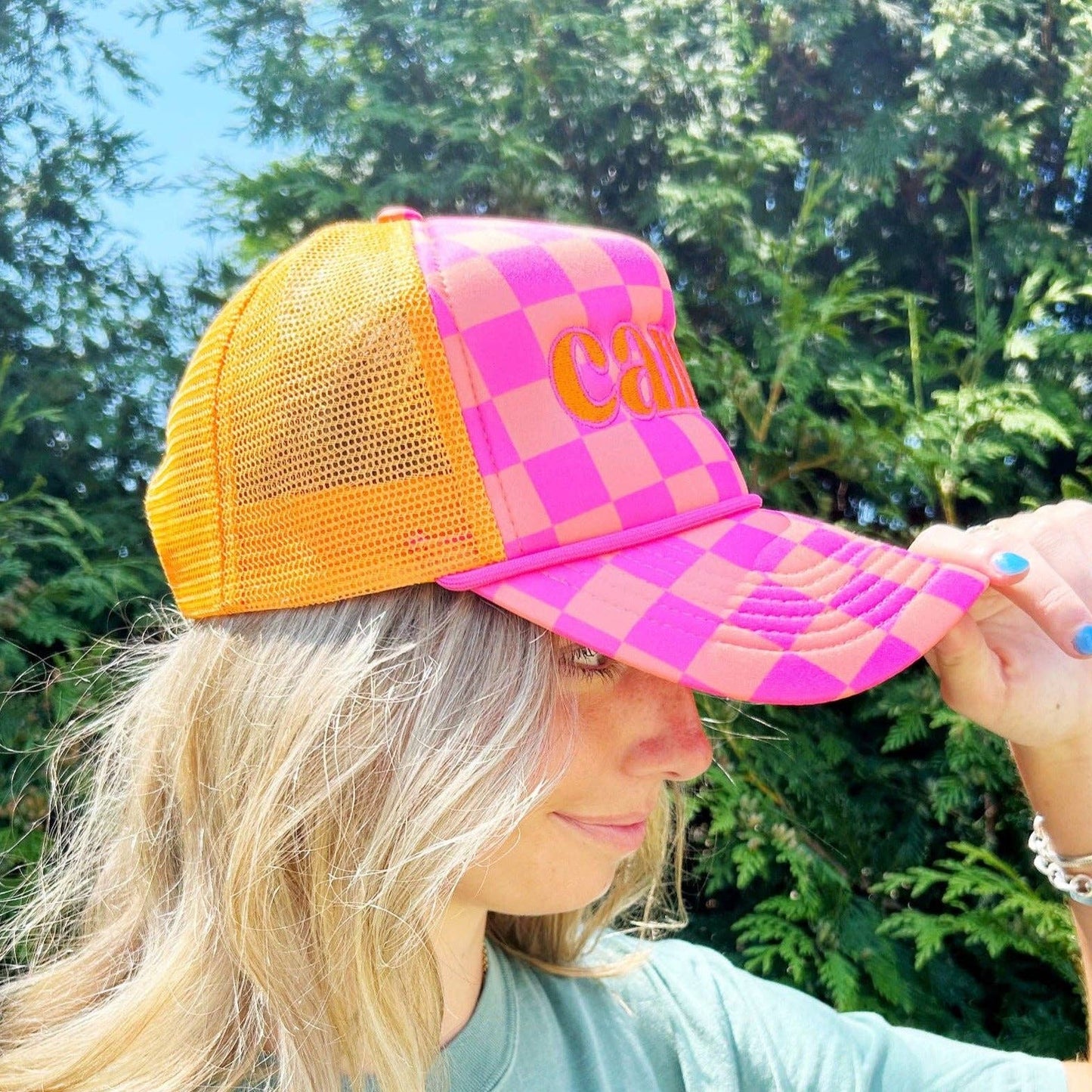 Camp Trucker Hat: Pink/Green