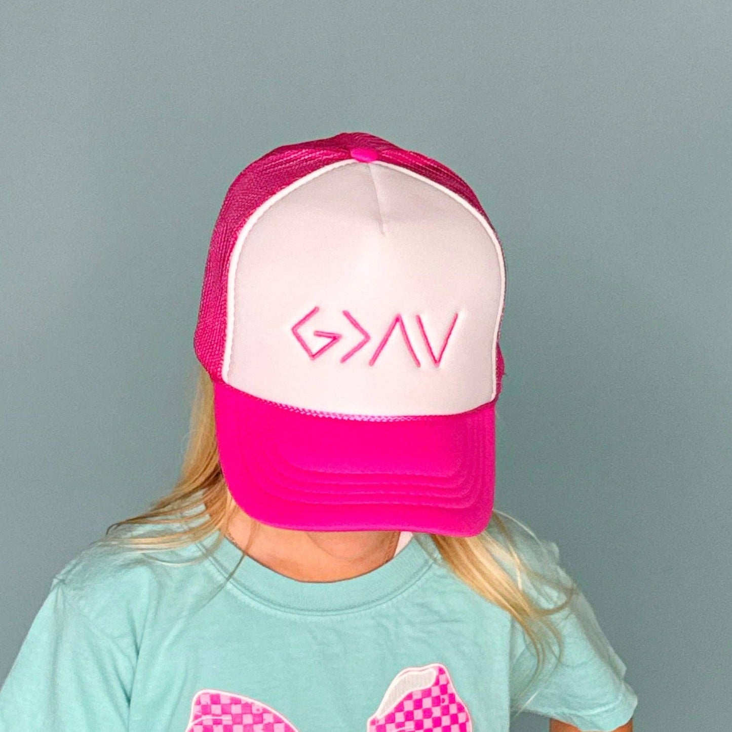 God is Greater Than Highs and Lows Youth Trucker Hat: Black