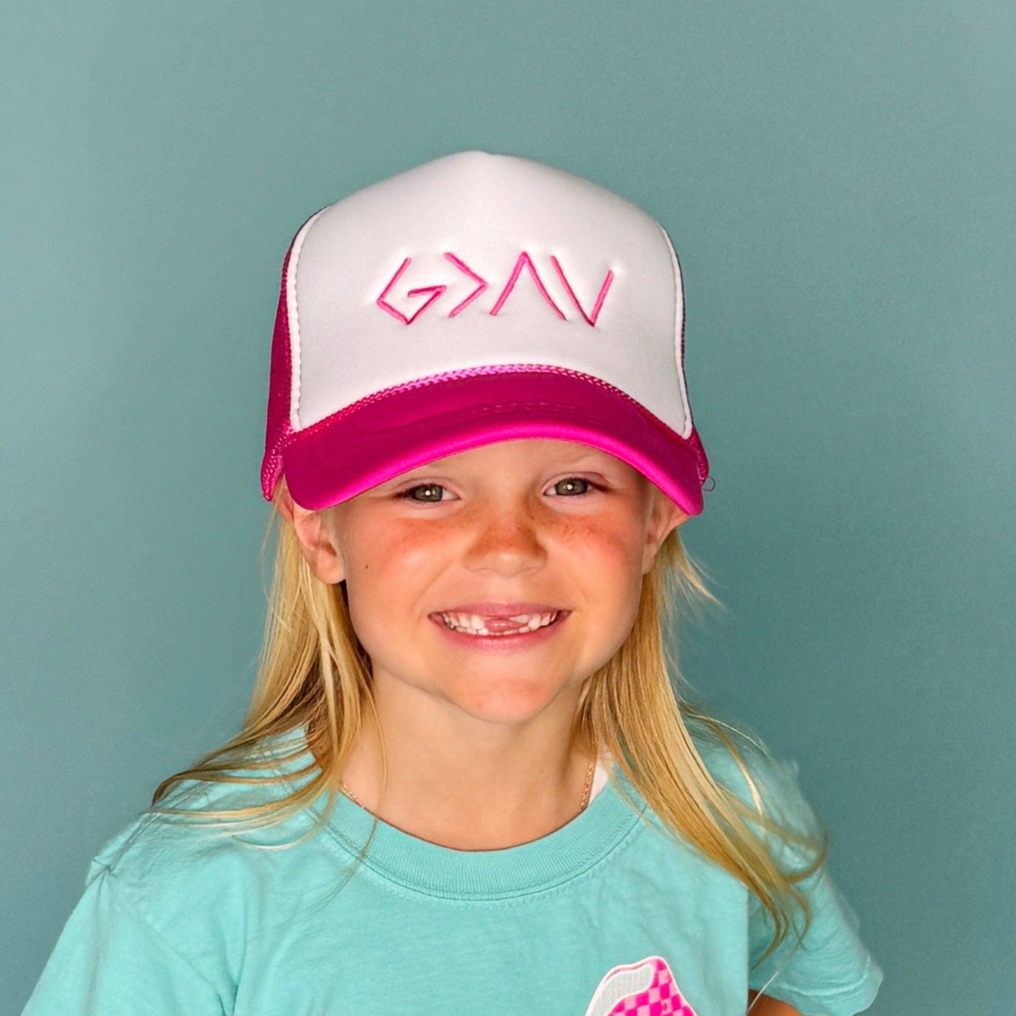 God is Greater Than Highs and Lows Youth Trucker Hat: Black