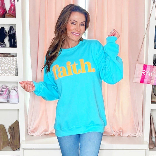 Puff Neon faith. Sweatshirt: Blue / Medium (8-10)
