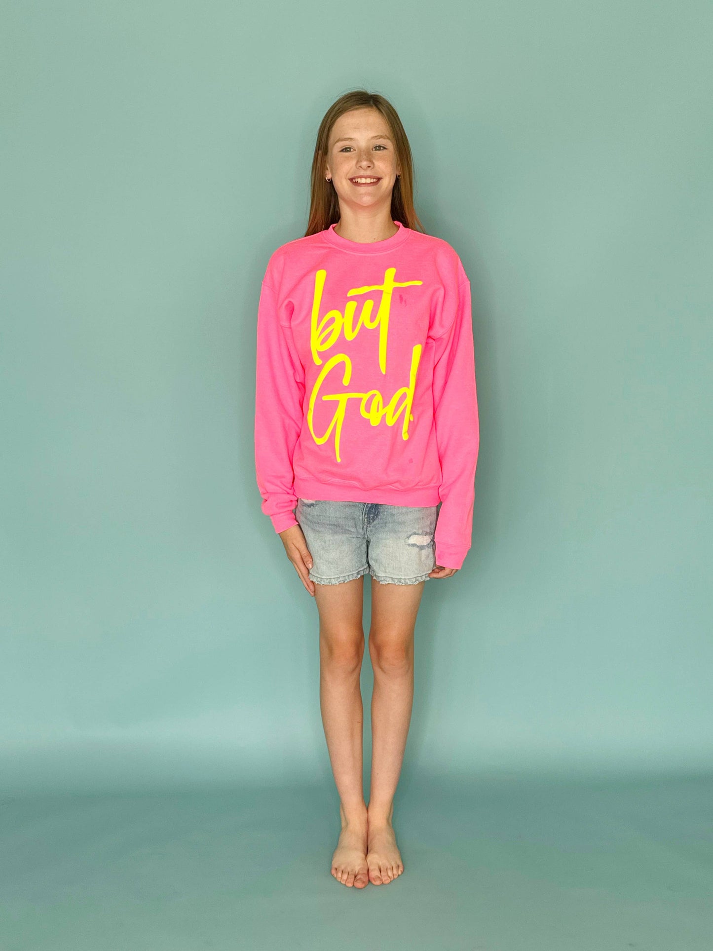 Puff But God Youth & Adult Sweatshirt: Pink / Large (12-14)